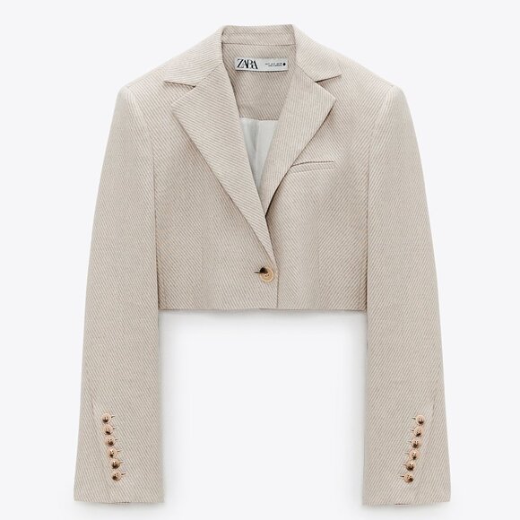 NEW Zara Limited Edition Linen Cropped Tweed Blazer Jacket, blogger Fav - Picture 10 of 16